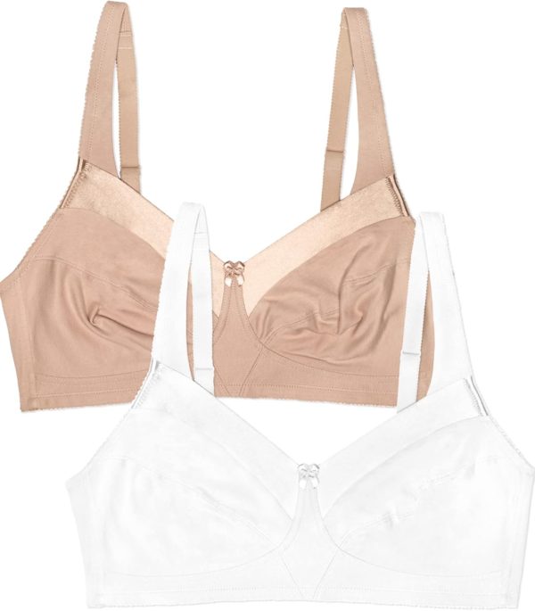 Women's Seamed Soft Cup Wirefree Cotton Bra with Satin Trim - Image 2
