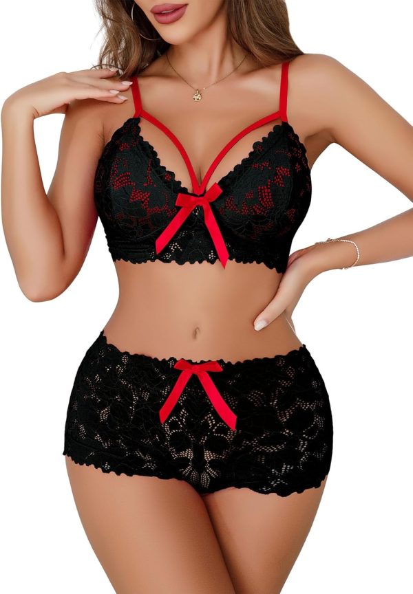 Sexy Strappy High Waist Floral Lace Pajamas Lingerie Set Outfits