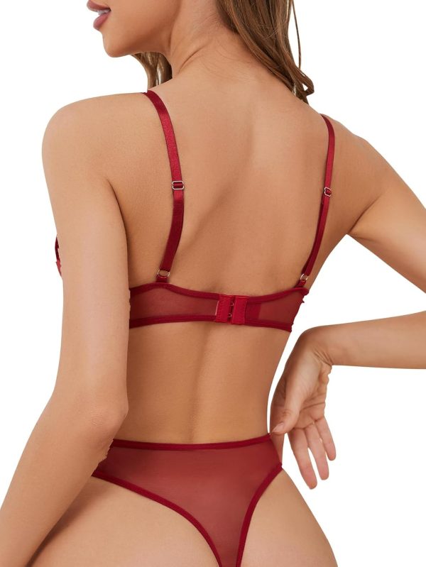 Sexy Floral Embroidered Flower Mesh Underwire Push Up Lingerie Set - Image 2
