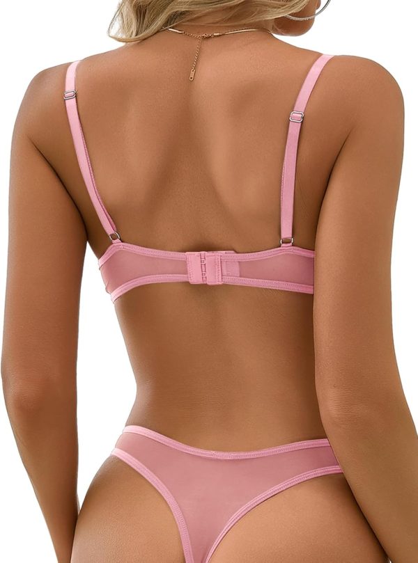 Sexy Floral Embroidered Flower Mesh Underwire Push Up Lingerie Set - Image 2