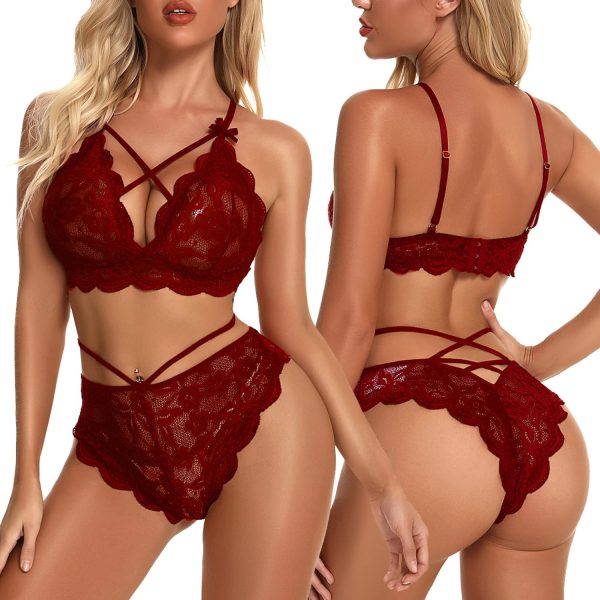 Women Lingerie Set Lace  and Panty Set Strappy Lace Lingerie - Image 2